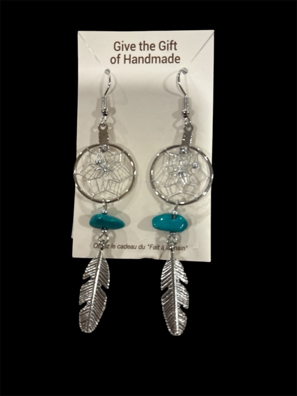 Handmade Silver Dreamcatcher Earrings with Turquoise Bead